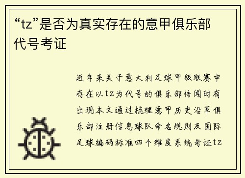 “tz”是否为真实存在的意甲俱乐部代号考证